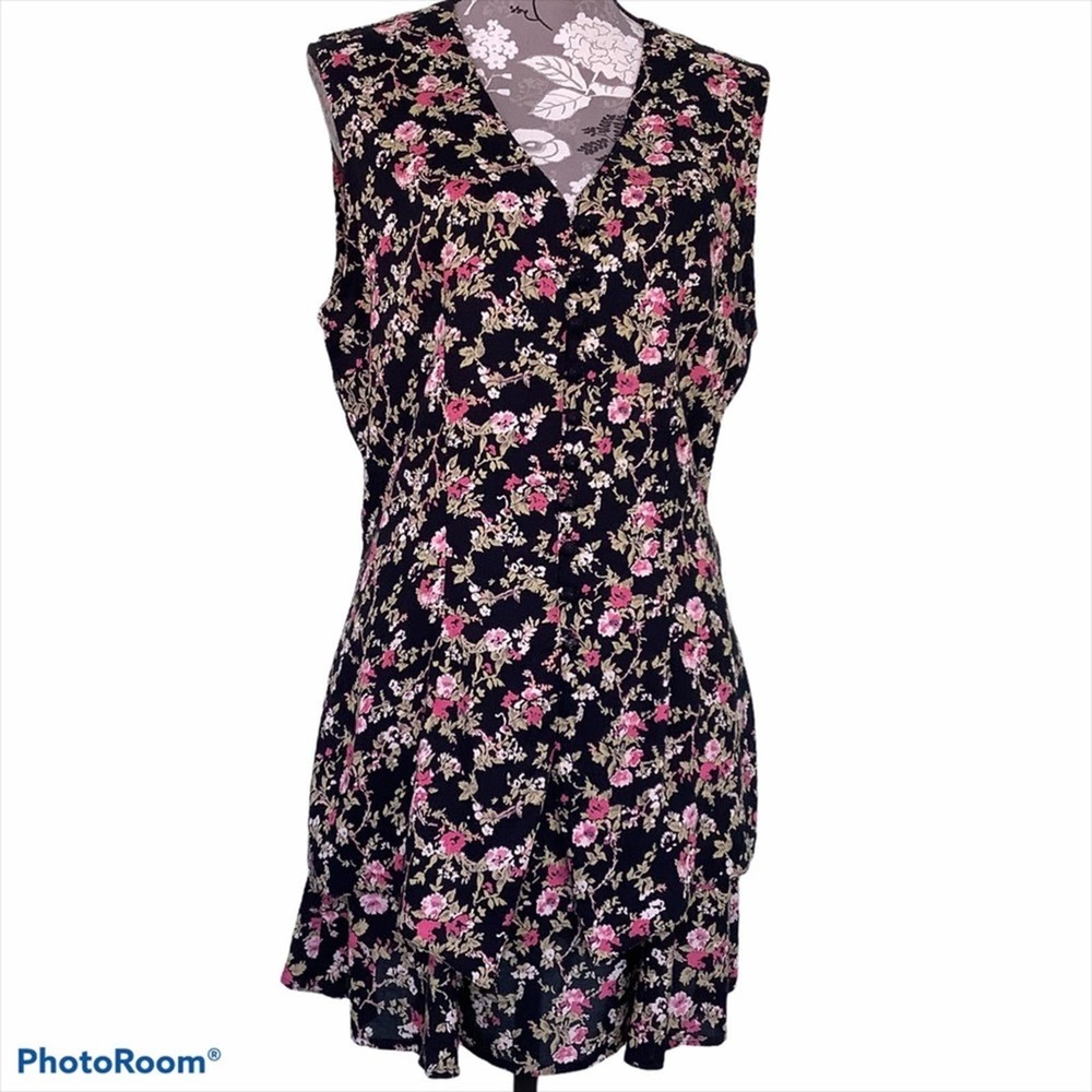 Vintage 90’s Floral Rayon Sleeveless Button Front Vest Top & Skirt Set Granite